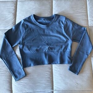 Stylish Blue Long Sleeve Crop Top